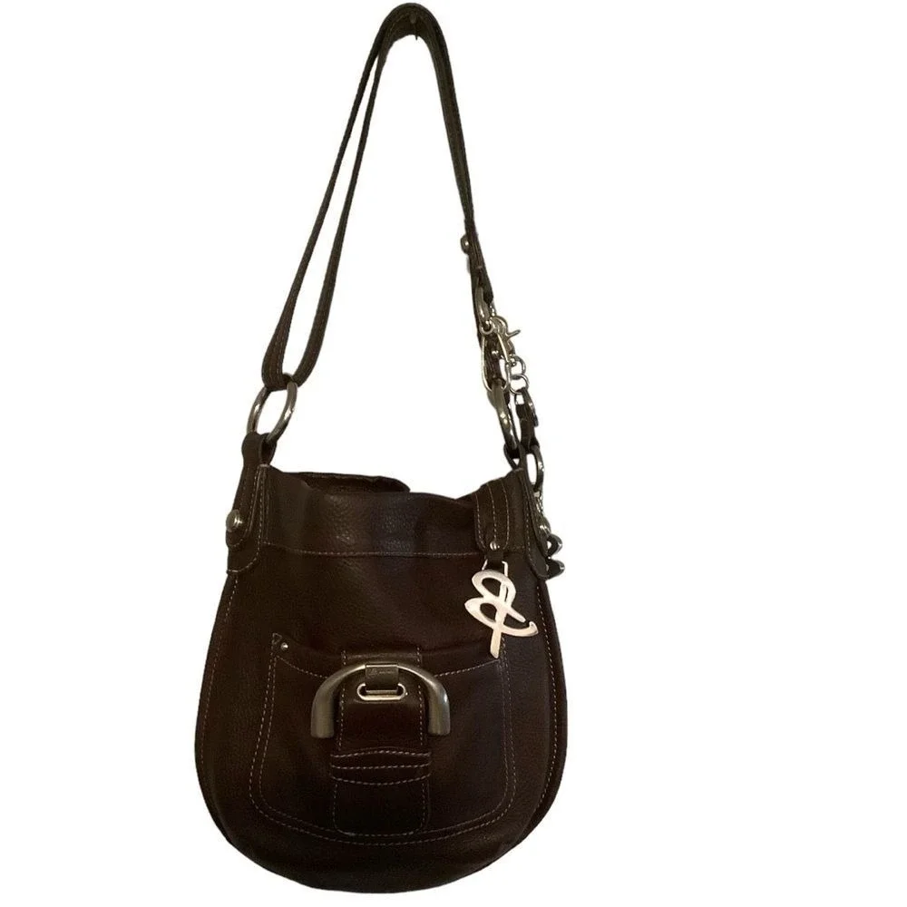B. Makowsky brown Togo leather crossbody handbag with silver hardware‎